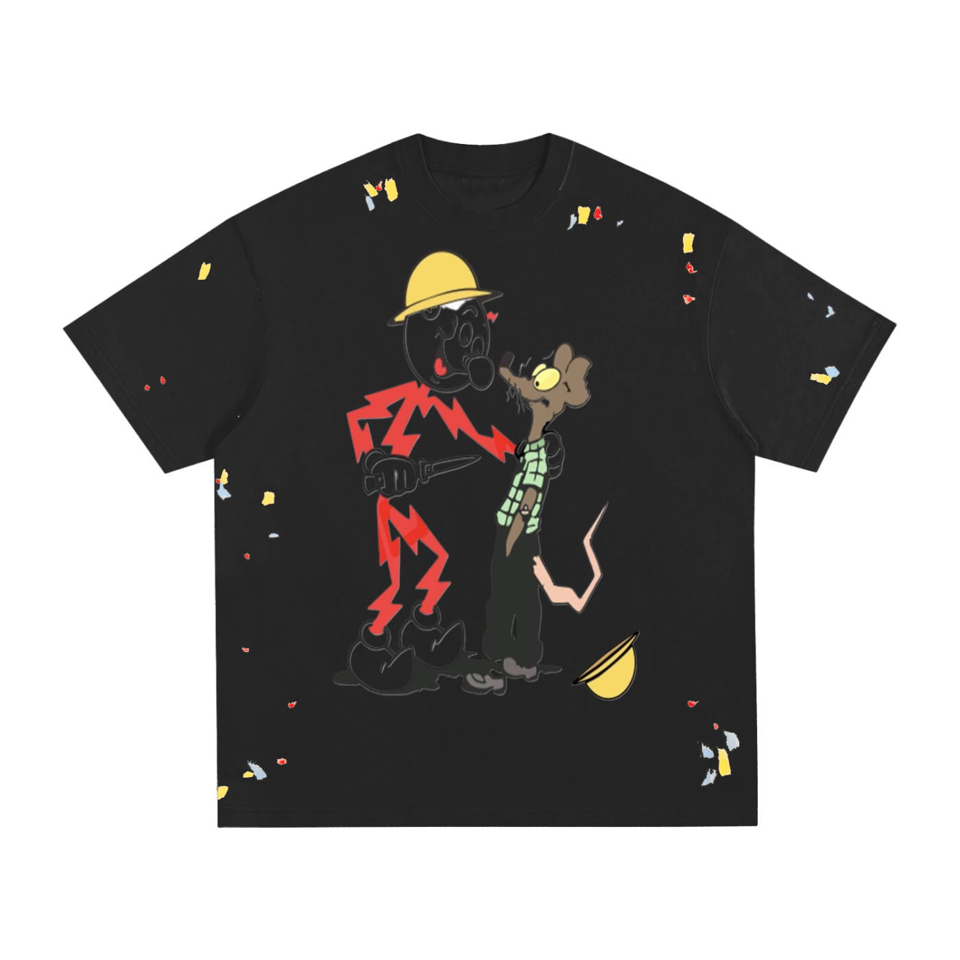 Double ЯR No Rats Allowed Paint Splatter T-Shirt