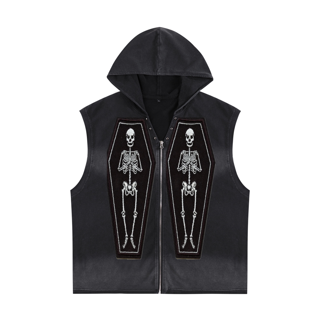 Double ЯR Skull Souls zip-up Hooded Tank Top