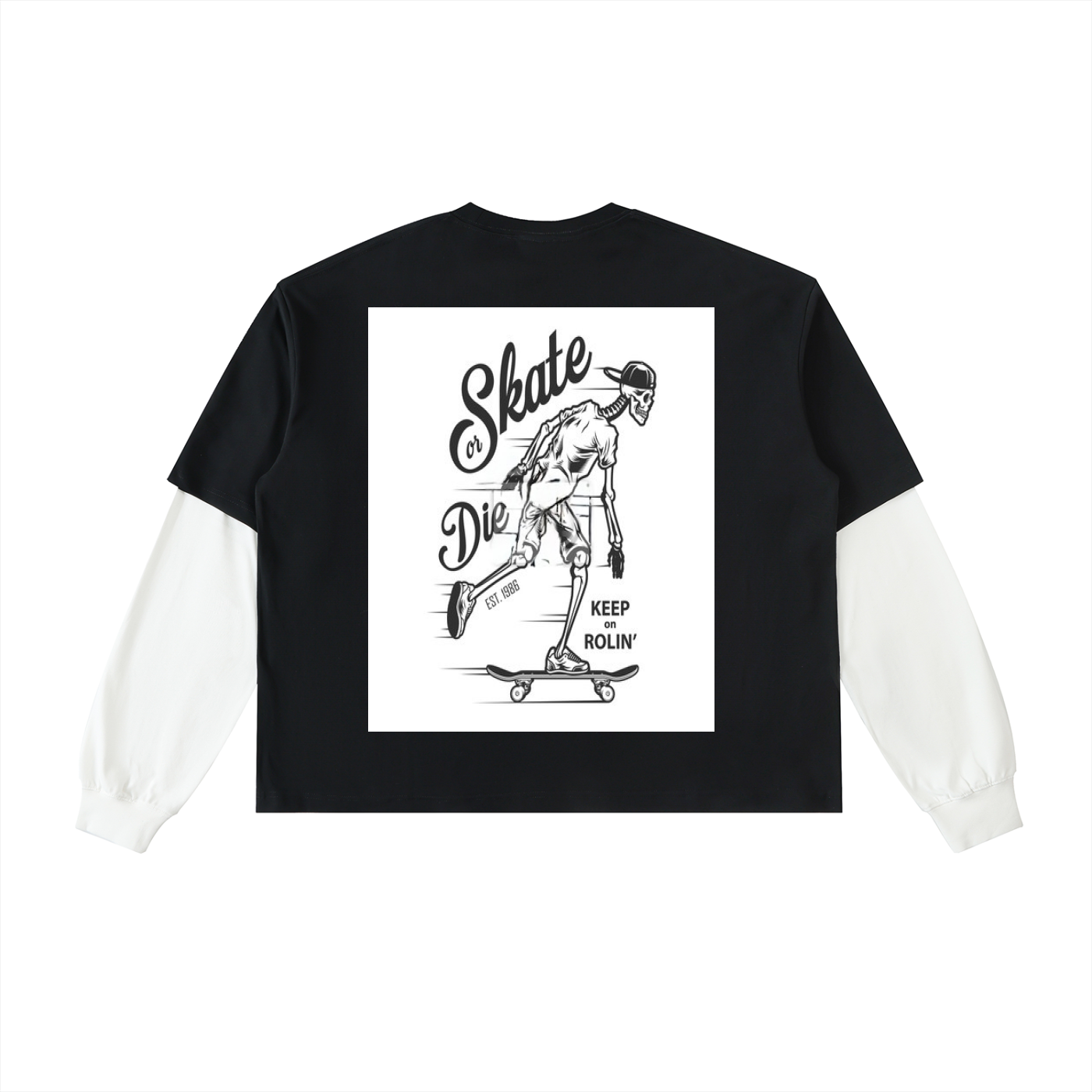 Double ЯR skull Souls Sleeve Cotton T-Shirt